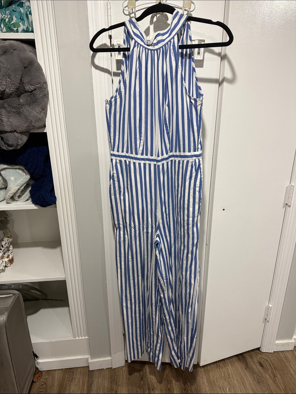 J Crew Blue & White Striped One-Piece Jumpsuit